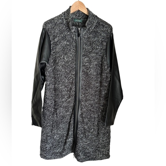 LRL Lauren Jeans Womens Full Front Zip Knit Jacket with Faux Leather Sleeve - Picture 16 of 16